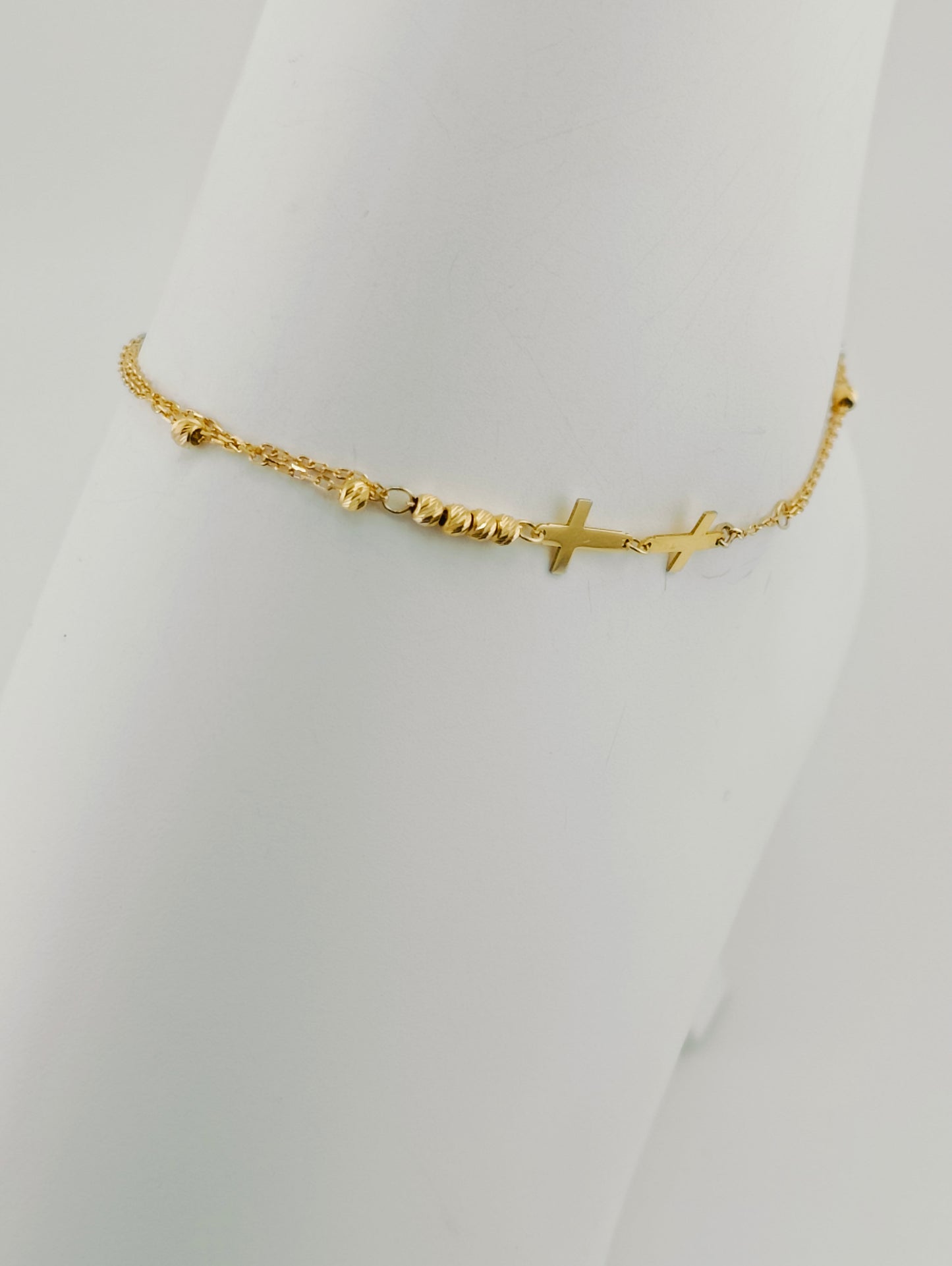 Anklet with Crosses and Diamond Spheres 2.19g 25cm