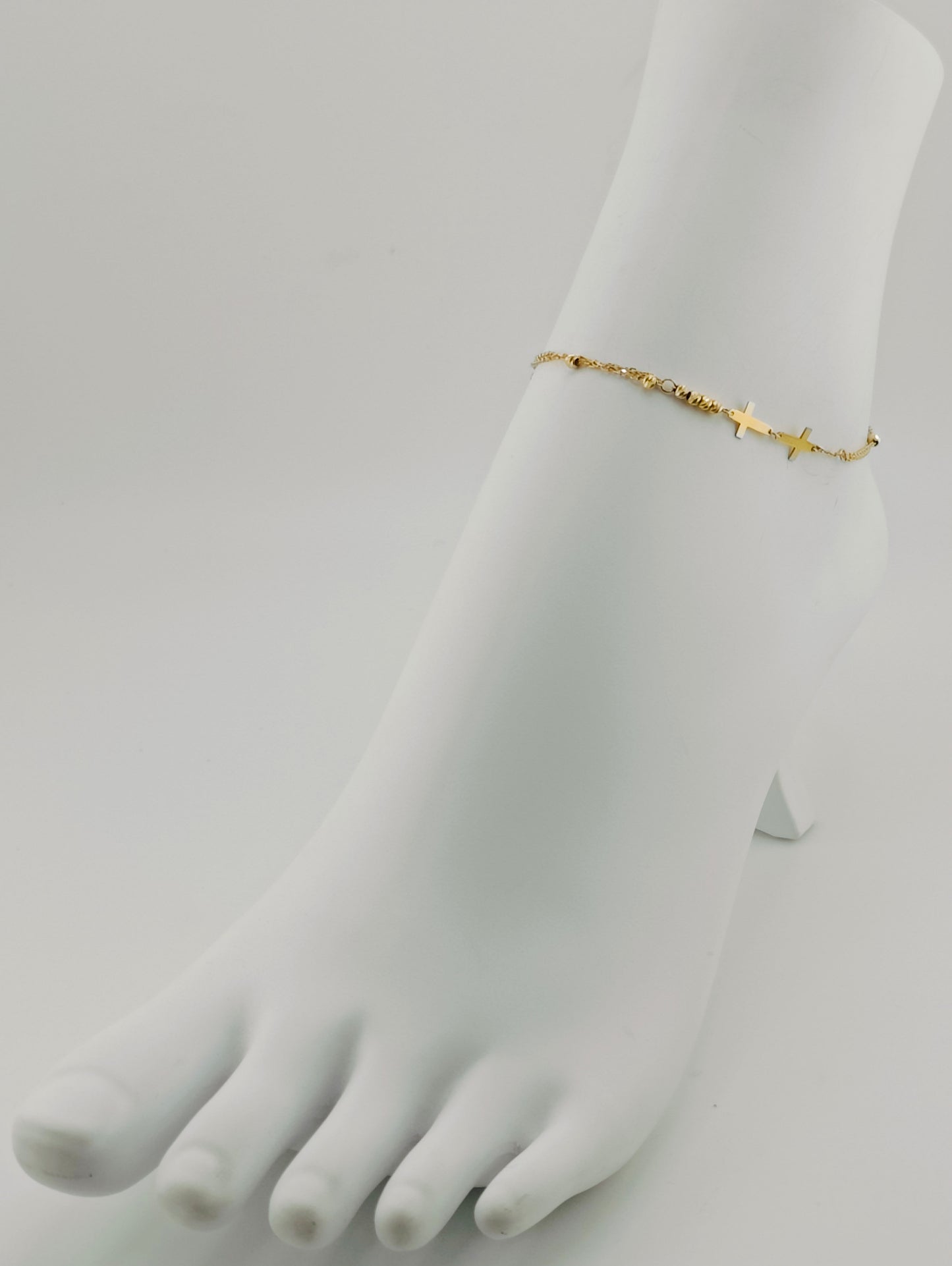 Anklet with Crosses and Diamond Spheres 2.19g 25cm